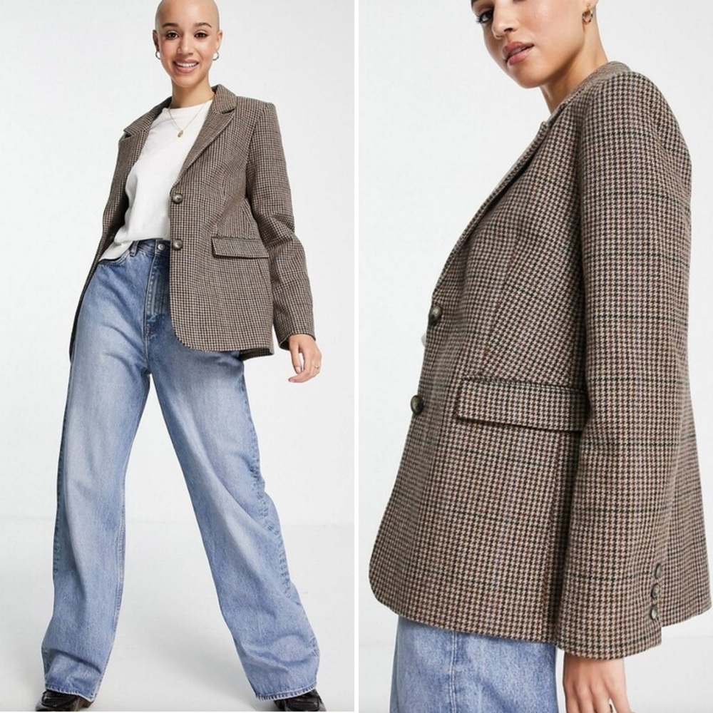 Sold🎈& Other Stories Brown wool Checkered Blazer 8 - Picture 1 of 9